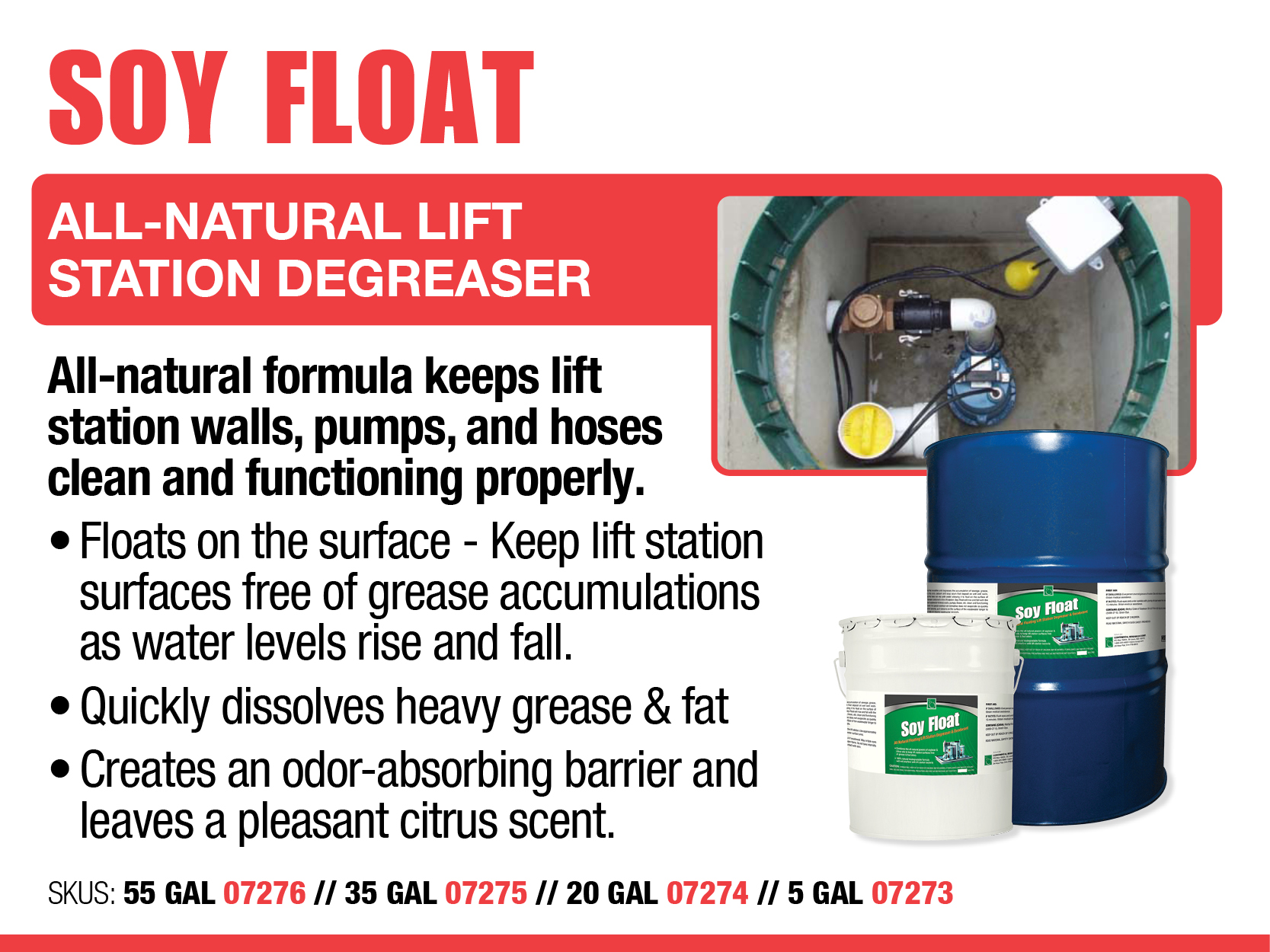 Soy Float - All-Natural Lift Station Degreaser - Wastewater Essentials  - Collections, Plants, and Lagoons - Wastewater Treatment